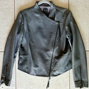 Asymmetrical Zip-Up Gray Leather Jacket